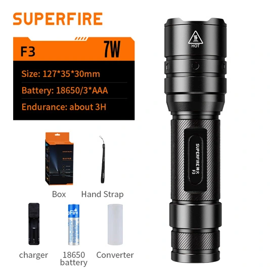 SUPERFIRE F3 530 люмен перезаряжаемый масштабируемый тактический фонарик