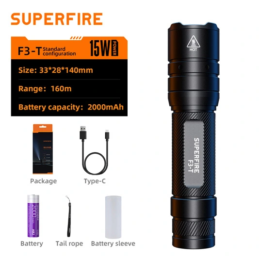 SUPERFIRE F3-T 600 люмен телескопический зум фонарик тактический