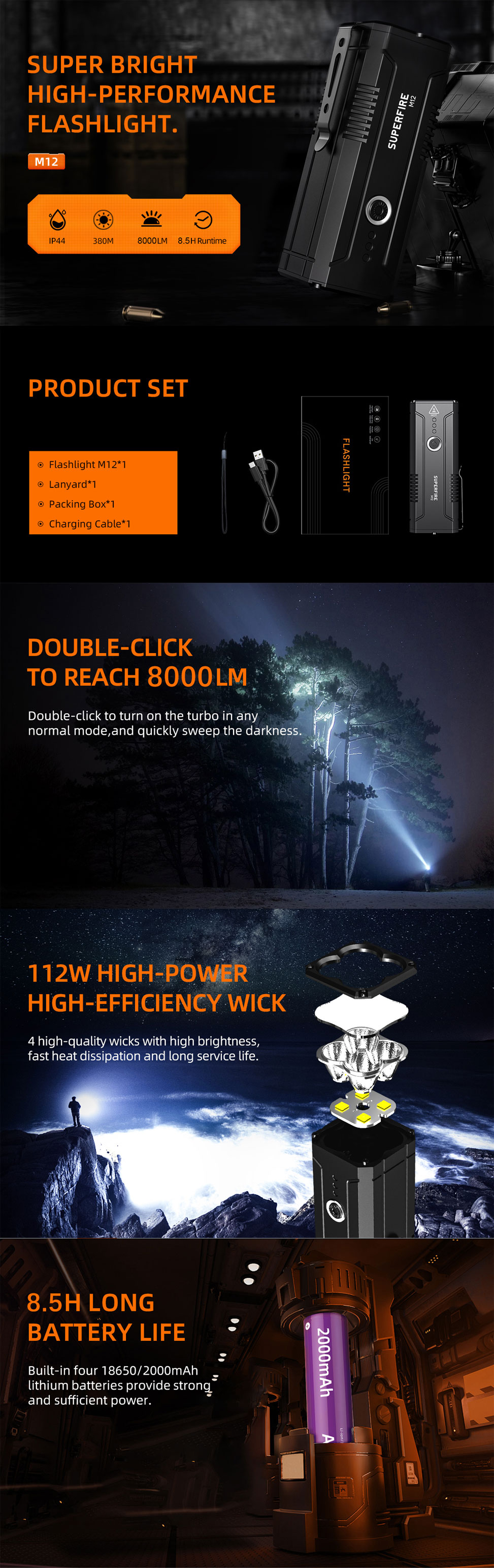 m12 metal flashlight