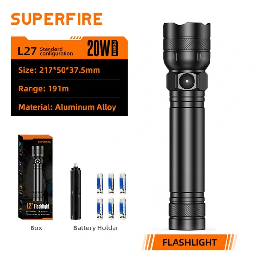 SUPERFIRE L27 Супер яркий фонарик с сухими ячейками Перезаряжаемый