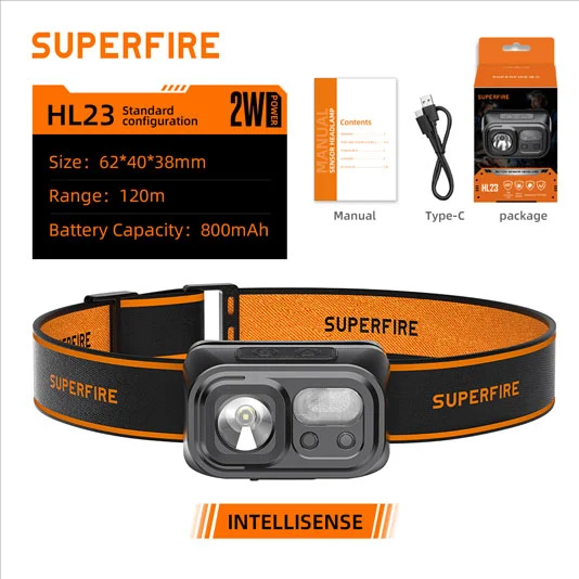 SUPERFIRE HL23/HL23-A/HL23-S USB перезаряжаемый светодиодный налобный фонарь с датчиком