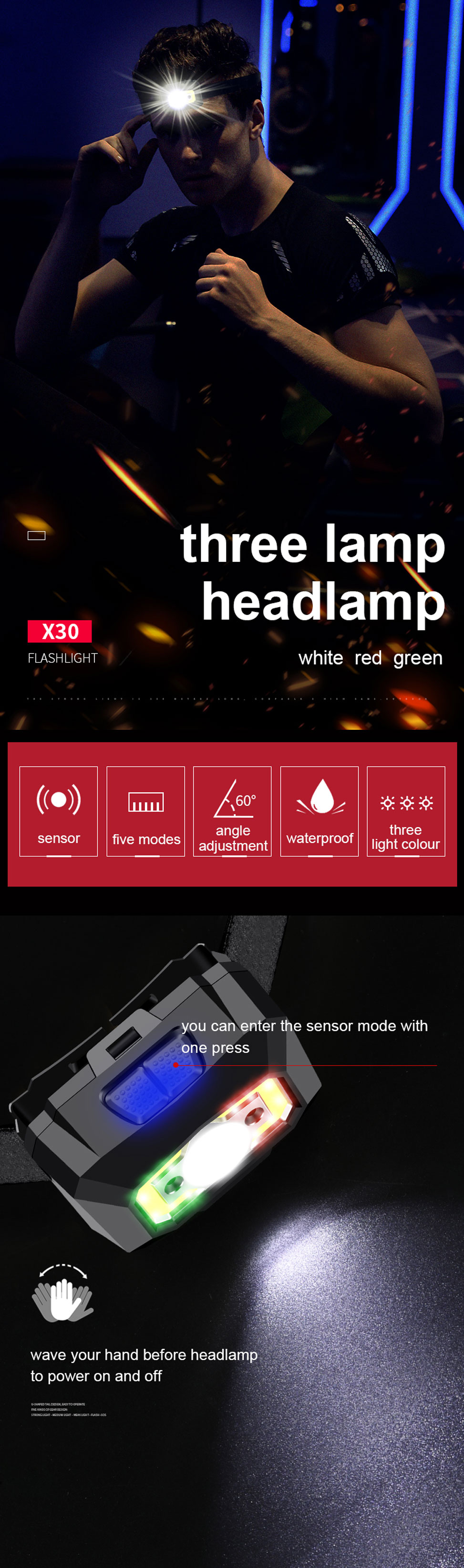 fishing headlamp with red light