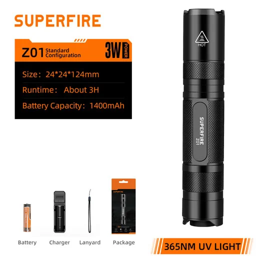 SUPERFIRE Z01 Перезаряжаемый УФ-фонарик 365 нм