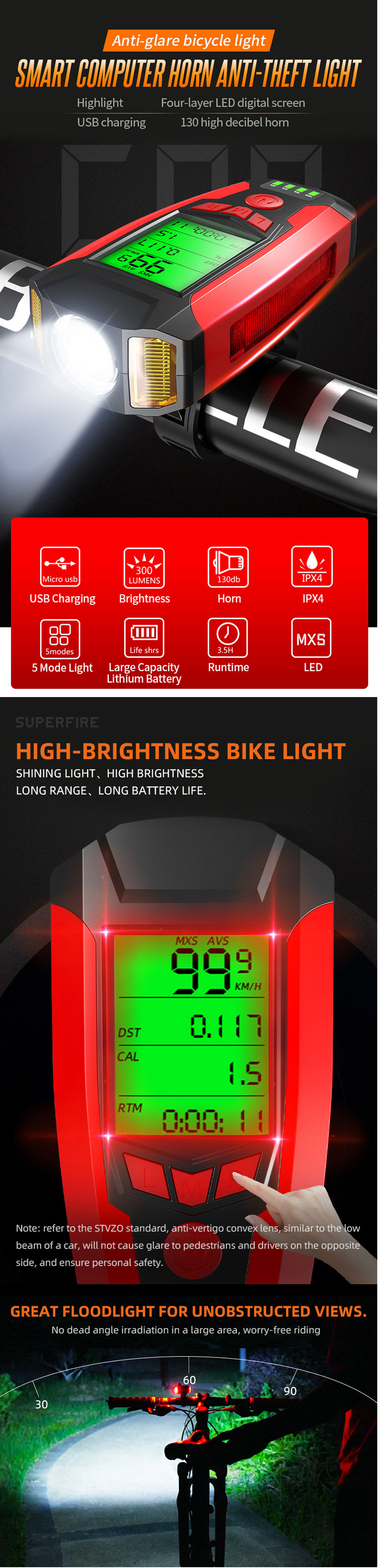 cycle front light with horn